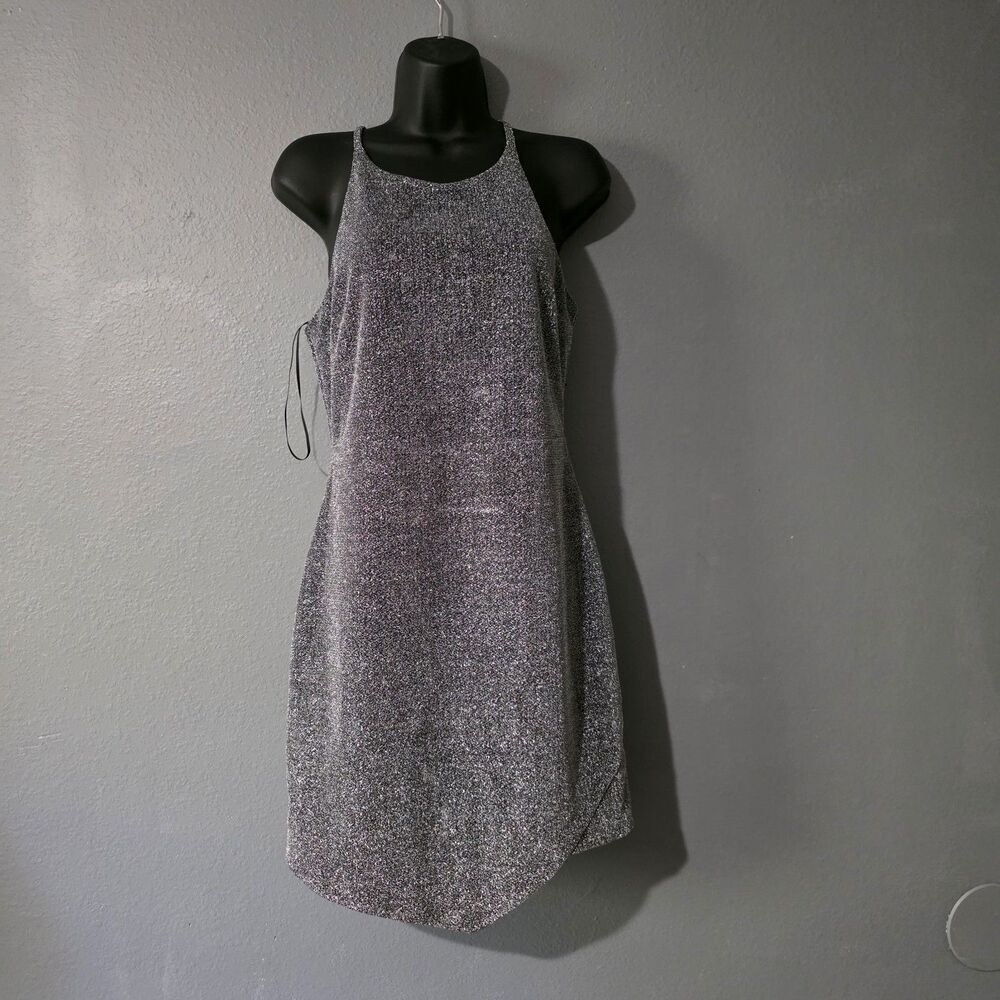 Express Shimmer Metallic Halter Top Dress Sz 8 silhouette